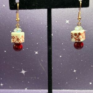 Elegant Floral Cranberry and White Floral Earrings